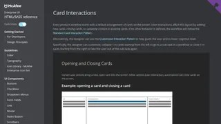 Screenshot of McAfee Enterprise Living Style Guide showing the Card Model and its components